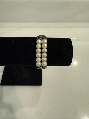 Honora Double Strand Freshwater Pearl Bracelet w/ Black Leather Band